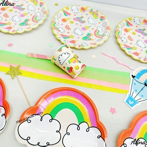 DAMAI - Juego de Platos Desechables de Papel con Diseño de Arcoíris y Nubes para Fiestas de Cumpleaños Infantiles, Tendencia de Verano, Vajilla, Platos y Vasos de Papel - Product Image 5