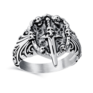 Anillo Único de Acero Inoxidable de Alta Calidad, Negro, Plateado, Dorado, con Diseño de Calavera y Espada, para Hombre y Mujer - Product Image 3