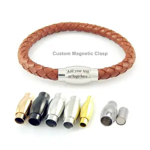 Cá Nhân Hình Bầu Dục Từ Clasp Khắc Từ Cuối Clasp Tùy Chỉnh Khắc Thép Không Gỉ Từ Clasp Cho Dây Da