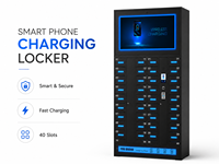 40 casiers de recharge pour smartphones avec grand écran publicitaire, noir mat, armoire de recharge mobile en libre-service pour centres commerciaux et bureaux