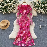 Haute qualité 3D fleur robes femmes dentelle Maxi robe femmes fête élégante mode longue robe en queue de poisson