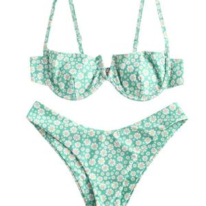 Conjunto de bikini de 2 piezas para mujer, de ganchillo, con cuello halter, top de un solo hombro, push-up, braga de tanga, de secado rápido, ideal para vacaciones en la playa. - Product Image 5
