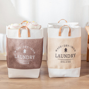 Laundry <b>Basket</b> Canvas <b>Rectangular</b> With Handles Durable Clothing Organizer Brown Beige Large Size - Product Image 3