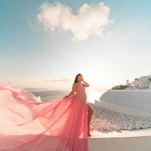 Elegante Vestido Rosa Fluido para Sesión de Fotos de Maternidad, Vestido Largo de Gasa para Fotos de Destino - Product Image 1