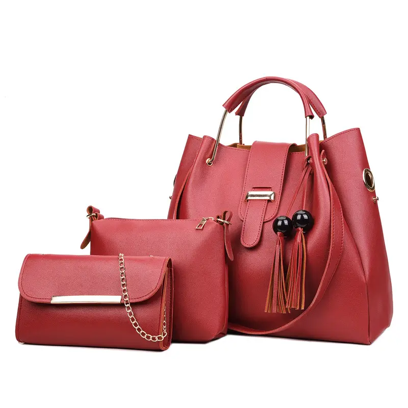 Dompet dan tas wanita kulit pu mewah, dompet bermerek 3 buah bahu wanita, kulit pu mewah, tas tangan wanita