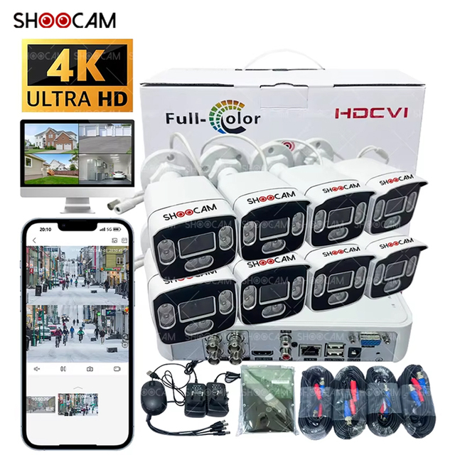 Factory Wholesale 8ch Wide Viewing Two-Way Audio Night Vision Human Detection Security Camera System with 4 Bullet Cameras