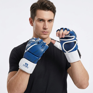ถุงมือ MMA รุ่น Rybic Sports สีน้ำเงินขาว แบบครึ่งนิ้ว ปิดด้วยเวลโคร ระบายอากาศได้ดี สำหรับผู้ใหญ่ ใช้ฝึกศิลปะการต่อสู้ - Product Image 1