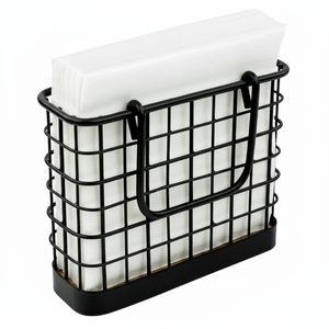 Servilletero de mesa de metal con acabado negro antiguo independiente y cajas de pañuelos de cocina Diseño de cesta servilletero a precios bajos - Product Image 1