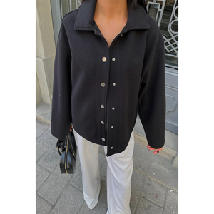 Chaqueta de Cachemira Negra, Blazer de Manga Larga para Otoño, Tejido de Mujer, Talla S - Product Image 4