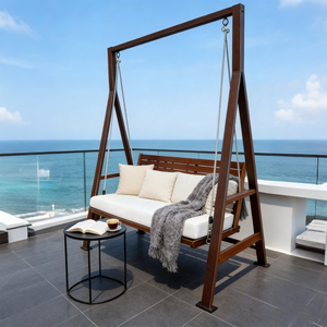 Chaise suspendue d'extérieur en aluminium moulé, <span class=keywords><strong>jardin</strong></span>, patio, trois places, auvent, hôtel commercial, parc, mobilier robuste, résistant aux intempéries - Product Image 2