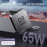 Cable de Datos Retráctil de Carga Rápida de 65W, Estilo Mech 2 en 2, con USB-A Tipo-C para Transferencia de Datos de Teléfonos Móviles