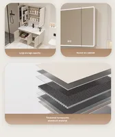 Meuble de salle de bain moderne avec lavabo en céramique intégré, ensemble vasque et miroir pour hôtel, en panneau de particules