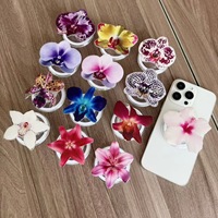 Support de téléphone pliable en résine acrylique Orchidée Frangipanier, support de bureau à grandes pétales, poignée de téléphone
