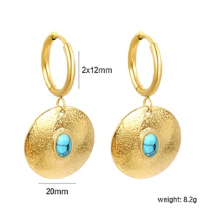 Pendientes de Aro Colgantes de Acero Inoxidable con Baño de Oro de 18K, Turquesa, Ópalo y Perla, Joyería Geométrica de Moda para Mujer - Product Image 2