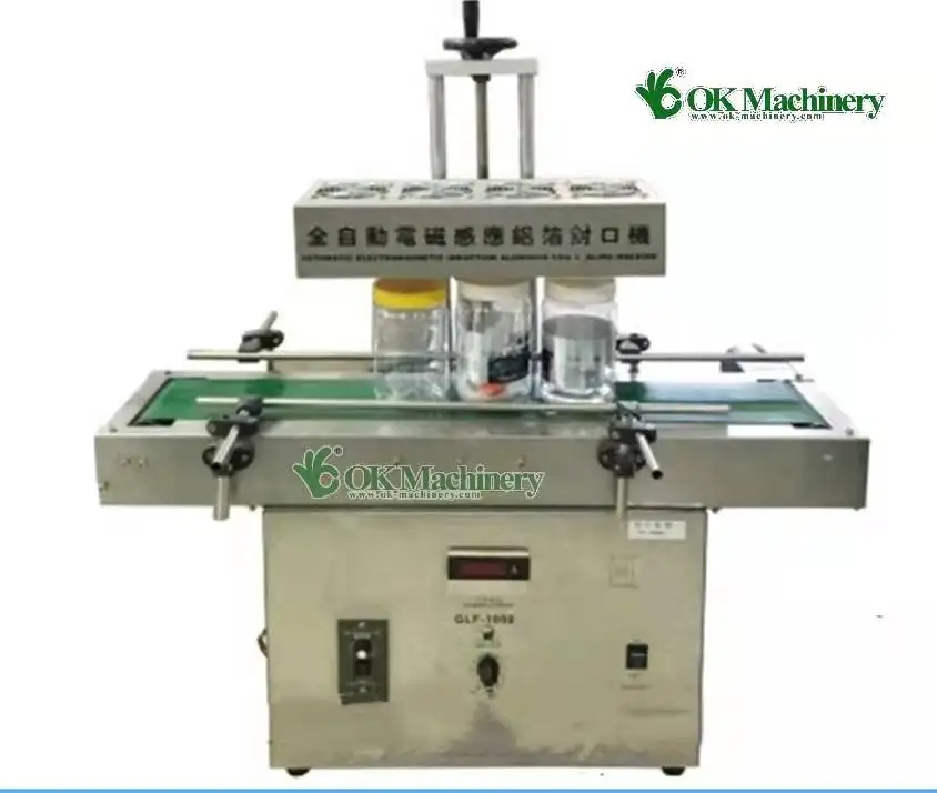 Productive Horizontal Automatic Glass / Plastic Bottle Magnetic Continuous Aluminum Foil Induction Sealing Machine
