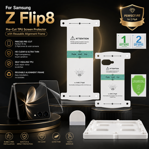 Protection d'écran avec kit d'installation <span class=keywords><strong>Samsung</strong></span> Z Flip7 Flip8, TPU prédécoupé, double écran, prêt à être expédié, MOQ 50 - Product Image 1