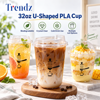 Trendz Trendz Gobelets jetables compostables en PLA de 32 oz en forme de U avec couvercles pour milkshake, café, dessert, fête, pour latte glacé