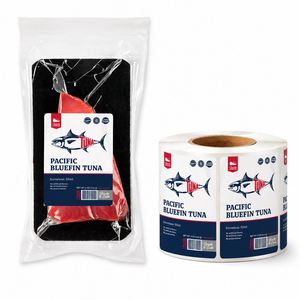 Etiquetas de papel autoadhesivas rectangulares impermeables y ecológicas para filetes de atún de aleta azul del Pacífico sin espinas - Product Image 1