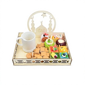 Wooden Beige Color Ramadan <b>Tray</b> Customized Size And Shape Kitchenware Serving <b>Snacks</b> Dessert <b>Tray</b> For Islamic Accessories - Product Image 1