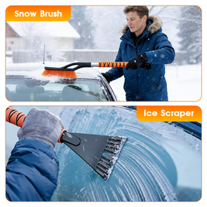 Sikat Pembersih Salju dengan Pengikis Es untuk Roda Mobil Konstruksi Logam Portabel Gagang EVA Sikat PVC Aksesori Musim Dingin SUV/Truk - Product Image 6