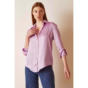 Camisa Básica de Satén para Mujer, Color Lila, con Botones, Estilo Clásico para el Día a Día - Product Image 2