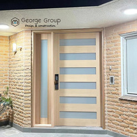 Puerta Exterior Giratoria de Diseño Moderno George Group para Villa, Aislamiento Térmico, Madera Sólida de Palisandro, Pivote Antirrobo de Fibra de Vidrio