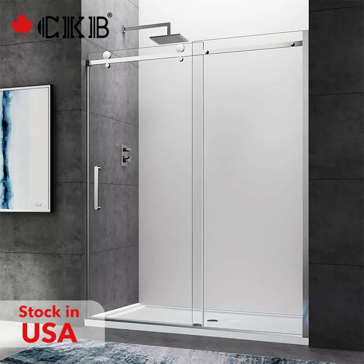 Porte de douche coulissante sans cadre en acier inoxydable, vente en gros, en verre trempé