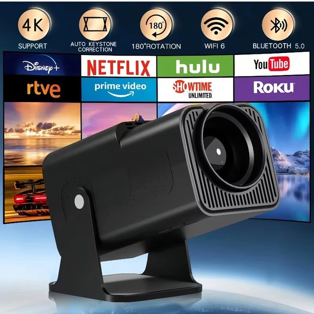 HY320 Native 1080P Full HD Home Projector, 180 Rotating LED Android 11 5G WiFi 6 5 Auto Keystone MAX 4K Projector