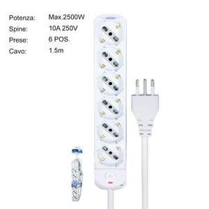 Multiprise électrique WiFi blanche de 1,5 mètre avec 6 prises Schuko 10A/16A et interrupteur - Product Image 3
