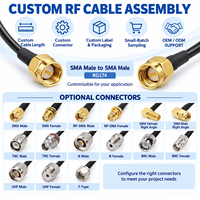 Kabel Koaksial SMA Male SMA Male RG174 Perakitan Jumper Pigtail Low Loss 50 Ohm Antena WiFi 5G IoT Panjang Kustom Hitam Tembaga