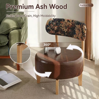 Massivholz 360 °   Drehbarer Niedriger Hocker mit Rückenlehne, Weich Gepolsterte Schuhwechselbank Minimalistischer Wohnzimmer-Freizeithocker