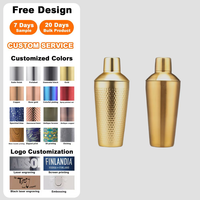 Ensemble de shakers à cocktails en acier inoxydable de luxe, durable, or et argent, 500/750 ml, doseur 15/30 ml, personnalisable, par Creation Factory