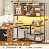 Bureau en L réversible avec grand espace de rangement, 58 pouces, avec bande lumineuse LED RGB, bureau de jeu avec 7 étagères