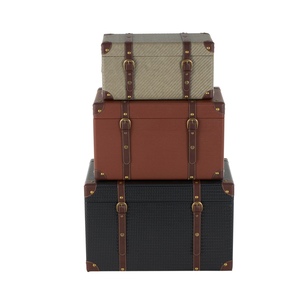 Metal Strap Rectangle Trunk <b>Boxes</b> Set 2 Handcrafted Multifunction Travel Storage Trunks <b>Keepsake</b> Handles Farmhouse Rustic Decor - Product Image 6