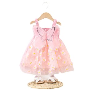 Vestido Infantil de Moda al por Mayor 1635 para Niñas de <span class=keywords><strong>6</strong></span> <span class=keywords><strong>A</strong></span>ños, Estilo Dulce de Verano, Vestido con Tirantes de Malla con Lazo y Parches, Color Sólido - Product Image 5