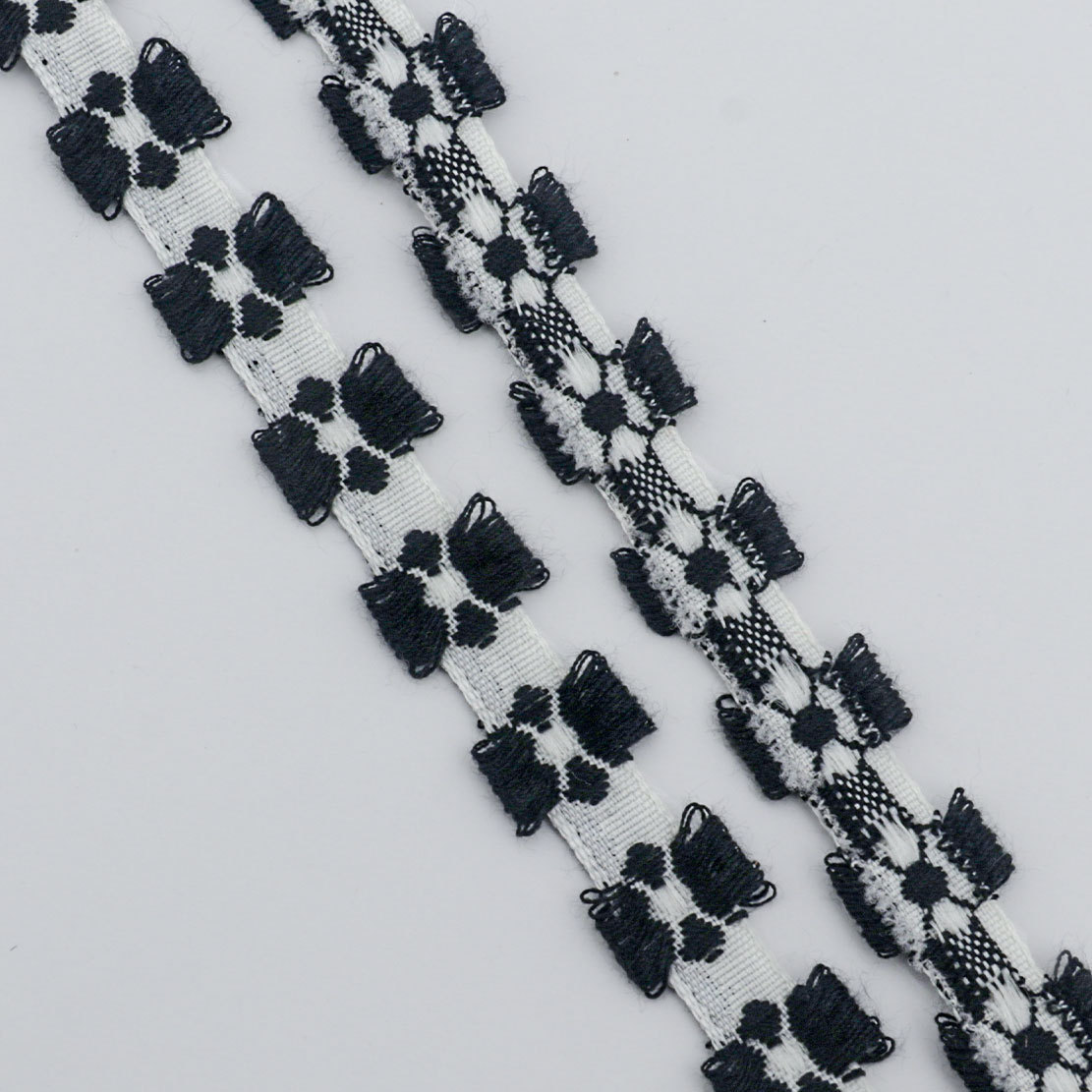 Fleurs noires sur fond blanc [1cm*10 yards]