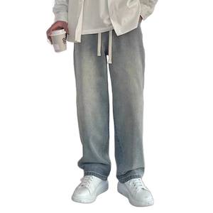 Jean en denim vintage délavé taille basse pour homme – Coupe droite ample et large, style américain décontracté, idéal printemps-été - Product Image 5