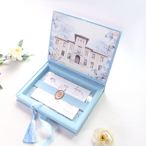 Boîte d'invitation de mariage en velours de haute qualité avec illustration personnalisée de l'emplacement, <span class=keywords><strong>sceau</strong></span> de <span class=keywords><strong>cire</strong></span> et carte chronologique pour mariage - Product Image 3
