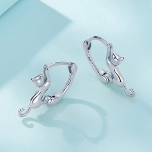 Cute Cat Huggie Earrings Gold Plated Silver <b>Black</b> <b>Rose</b> Gold Unisex Alloy Animal Shape Jewelry Gift - Product Image 2