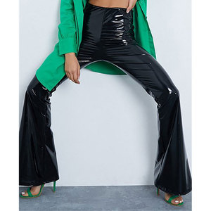 Mode coréenne vente en gros nouvel arrivage <span class=keywords><strong>pantalon</strong></span> taille haute en cuir PU <span class=keywords><strong>bleu</strong></span> noir pour femmes <span class=keywords><strong>pantalon</strong></span> évasé de couleur personnalisée pour femmes - Product Image 5