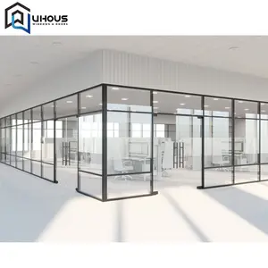 Bingkai Aluminium Dinding Partisi Kaca Tunggal Ganda Pembersih Kantor Modern Kedap Suara Dapat Dilepas Partisi Kaca Kantor