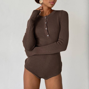 Nouvelle combinaison en tricot pour femme, couleur unie, automne-hiver, col rond, manches longues, tendance - Product Image 1