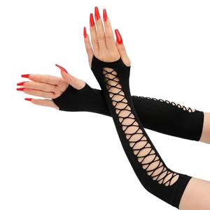 Directement du fabricant : <span class=keywords><strong>Gants</strong></span> <span class=keywords><strong>mi</strong></span>-<span class=keywords><strong>longs</strong></span> élastiques en maille ajourée croisée pour <span class=keywords><strong>femme</strong></span>, style vintage, pour fête et cosplay - Product Image 2