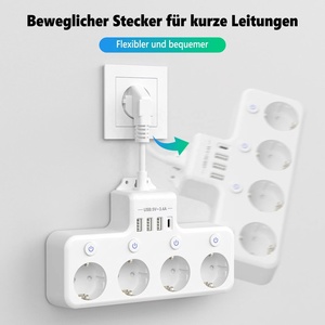Multiprise anti-surtension UE avec interrupteurs individuels, 4 prises CA et 4 ports USB à charge rapide - Product Image 4