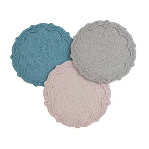 Tapis isolant antidérapant en Silicone, 4 pièces, tapis rond de séchage polyvalent, supports de Pot, tapis de tricot résistant à la chaleur