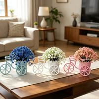 Pot Bunga Plastik Kreatif Bentuk Sepeda dengan Bunga Gypsophila Buatan Sederhana untuk Dekorasi Kamar Tidur dan Meja Kerja yang Realistis