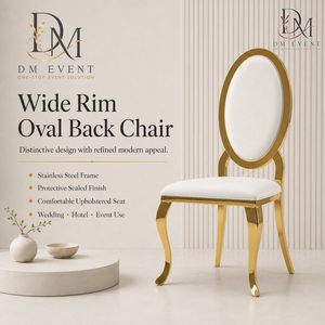 Oval <b>Medallion</b> Back <b>Gold</b> Stainless Steel Wedding Chair with White Cushion for Banquet and Hotel Events Wholesale Seating - Product Image 2