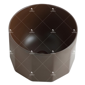 Lavabo hecho a mano de forma redonda de cerámica profunda, encimera de baño, cuenco de mesa, fregadero de arte <span class=keywords><strong>Colo</strong></span> marrón - Product Image 3