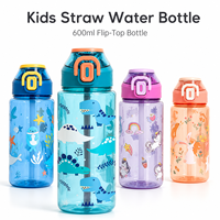Bouteille d'eau en PC avec paille pour enfants GY-534 600ml, personnalisable OEM, MOQ 3000 pièces, logo, couleur, matériau, emballage pour importateurs et distributeurs