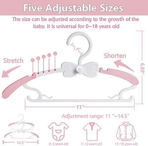 Cintres ajustables pour vêtements d'enfants pour placard de nouveau-né, cintre en plastique antidérapant pour bébé, cintre pour pantalon de tout-petit, cintre pour manteau d'enfant - Product Image 2